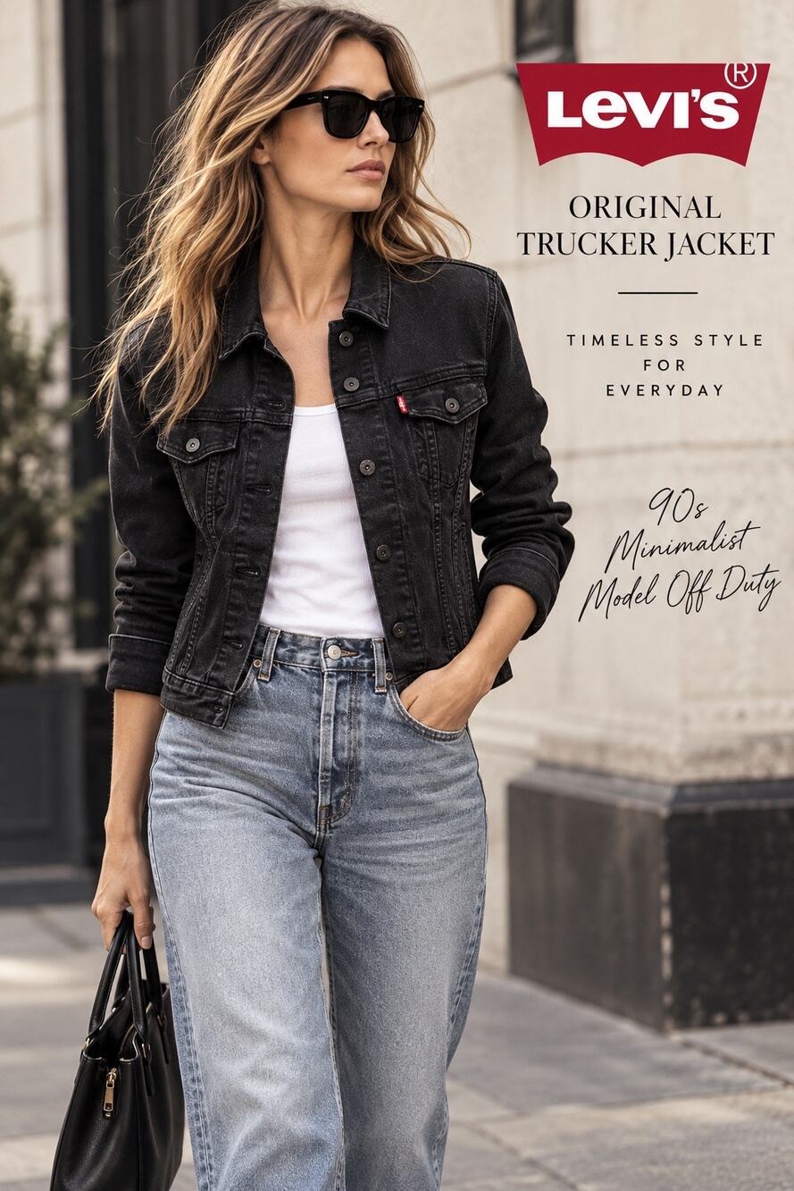 90s Minimalist Model Off Duty Moto Levi’s Original Trucker Black Denim Jacket XS
